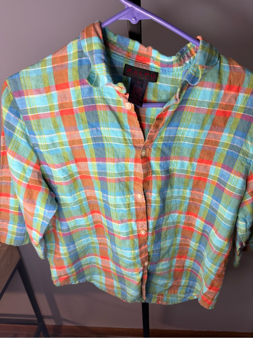 Ralph Lauren Girls Plaid Button-Front Shirt in Green, Blue & Orange woman’s L
